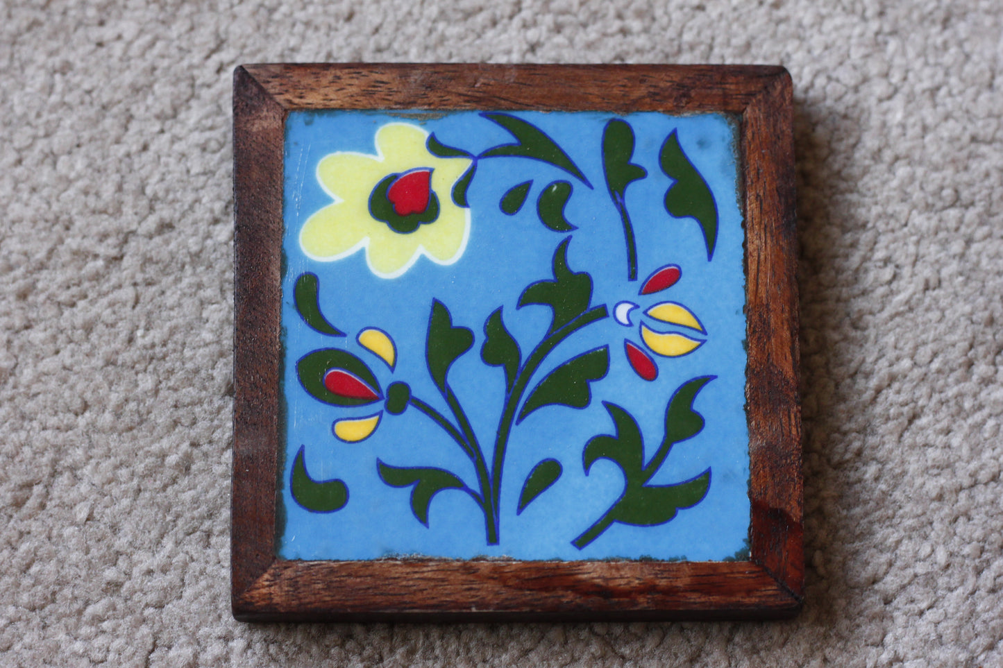 Tea Coster Set - Handcrafted Wooden & Ceramic Tile