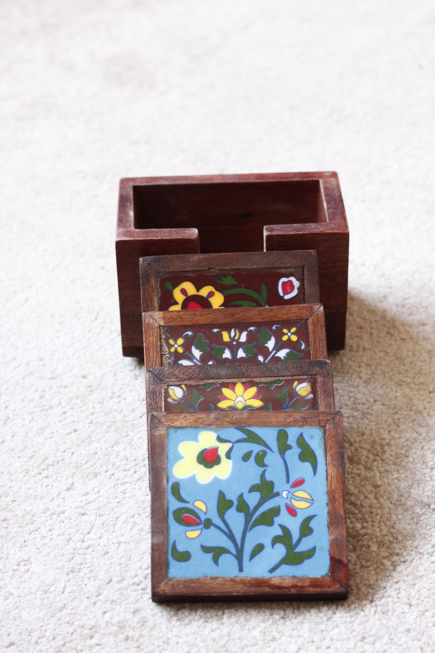 Tea Coster Set - Handcrafted Wooden & Ceramic Tile