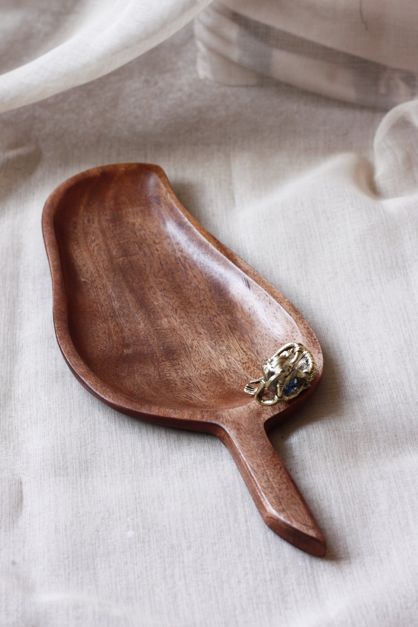 Wooden Serving Tray with Dhokra Brass Figurine - Handcrafted Mango Wood