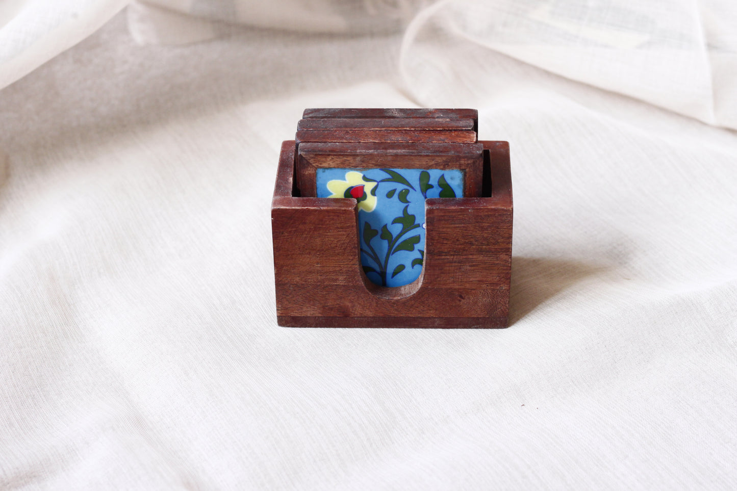 Tea Coster Set - Handcrafted Wooden & Ceramic Tile