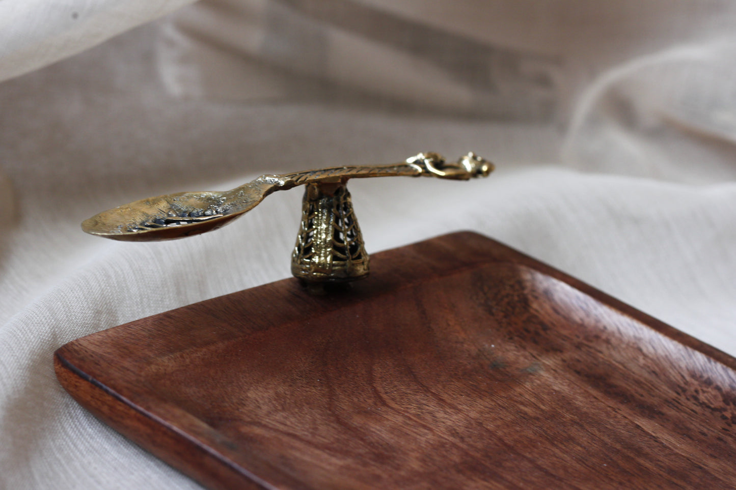 Wooden Serving Tray With Spoon Handles - Handcrafted Mango Wood & Dhokra Brass