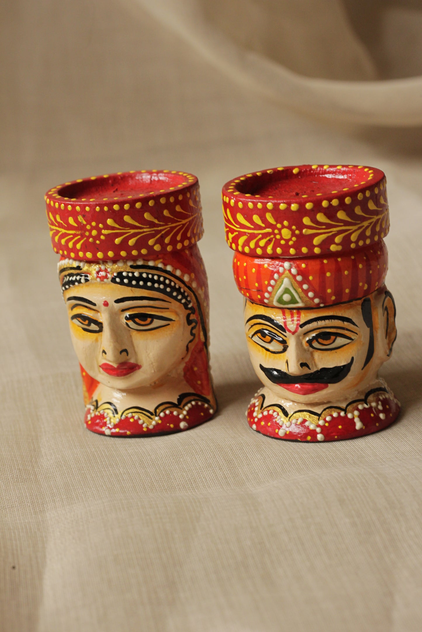 Hand-Painted Wooden Musician Candle Holder Set (Pair) – Rajasthani Folk Art