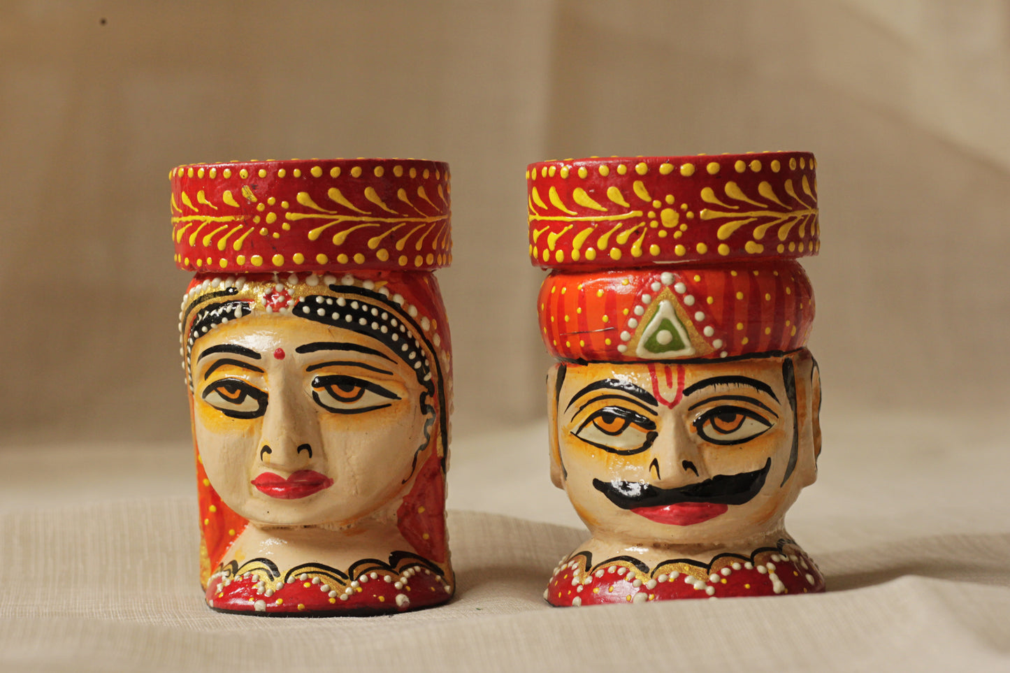 Hand-Painted Wooden Musician Candle Holder Set (Pair) – Rajasthani Folk Art