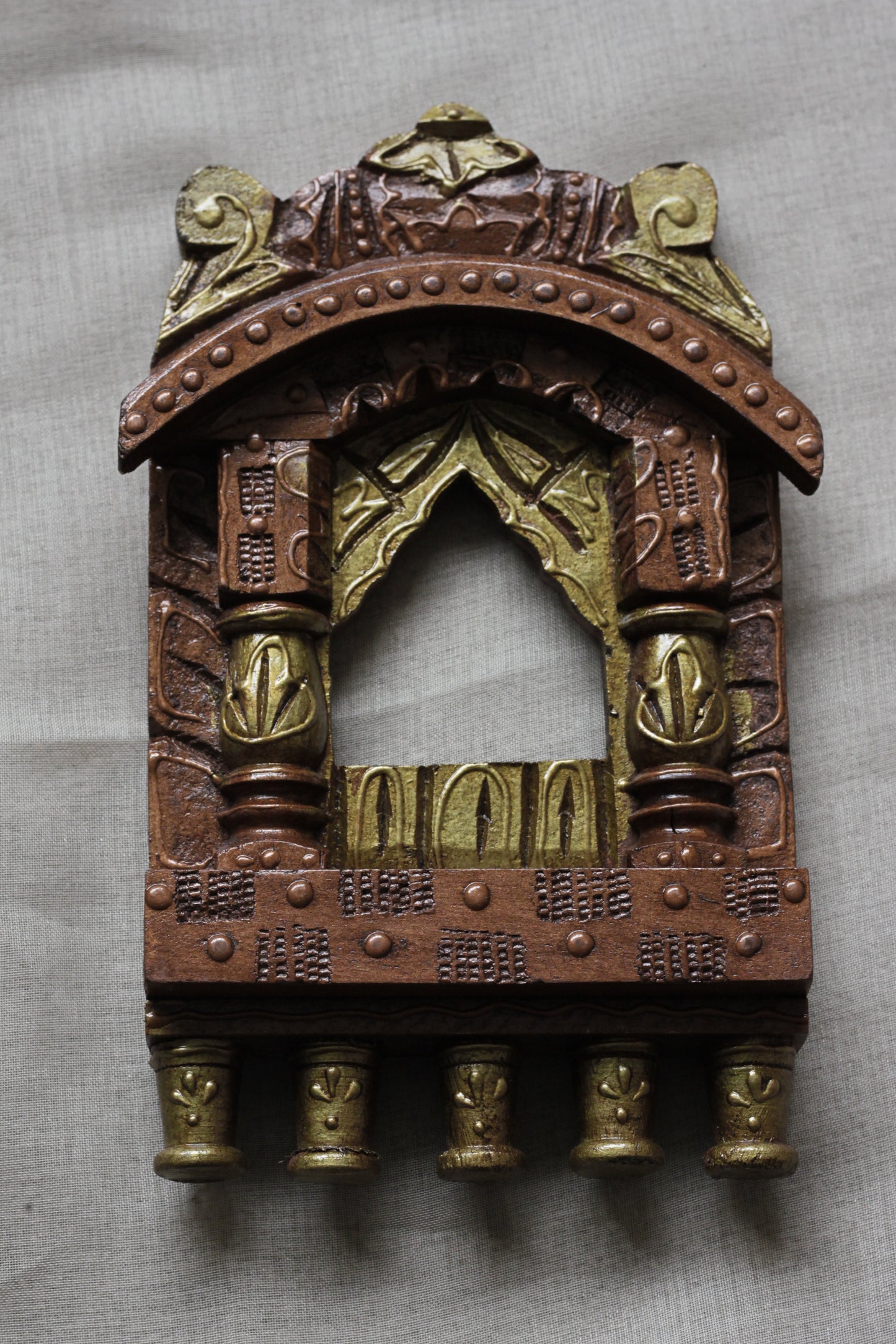 Hand-Painted Wooden Zarokha Wall Hanging – Traditional Vastu-Inspired Décor (16")