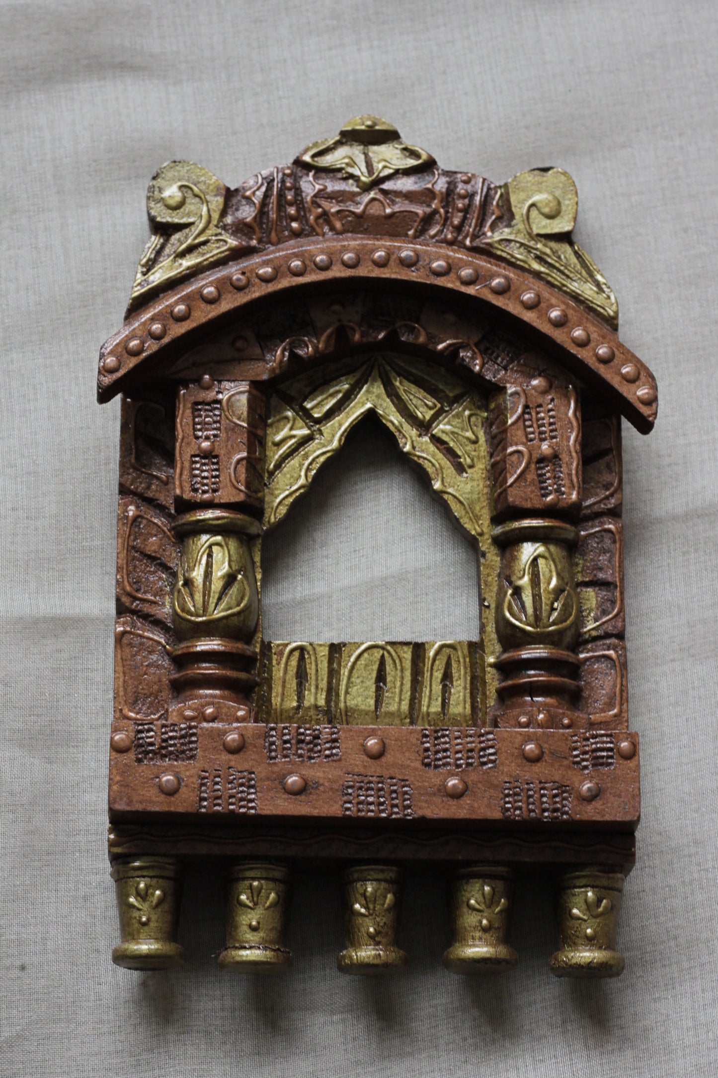 Hand-Painted Wooden Zarokha Wall Hanging – Traditional Vastu-Inspired Décor (16")