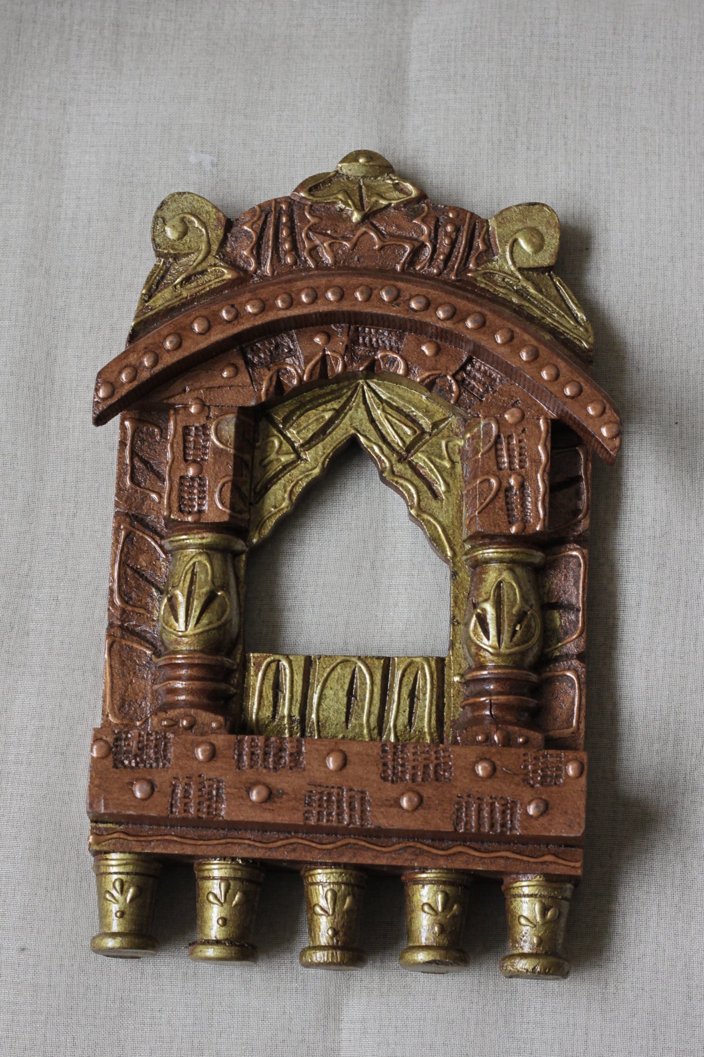 Hand-Painted Wooden Zarokha Wall Hanging – Traditional Vastu-Inspired Décor (16")