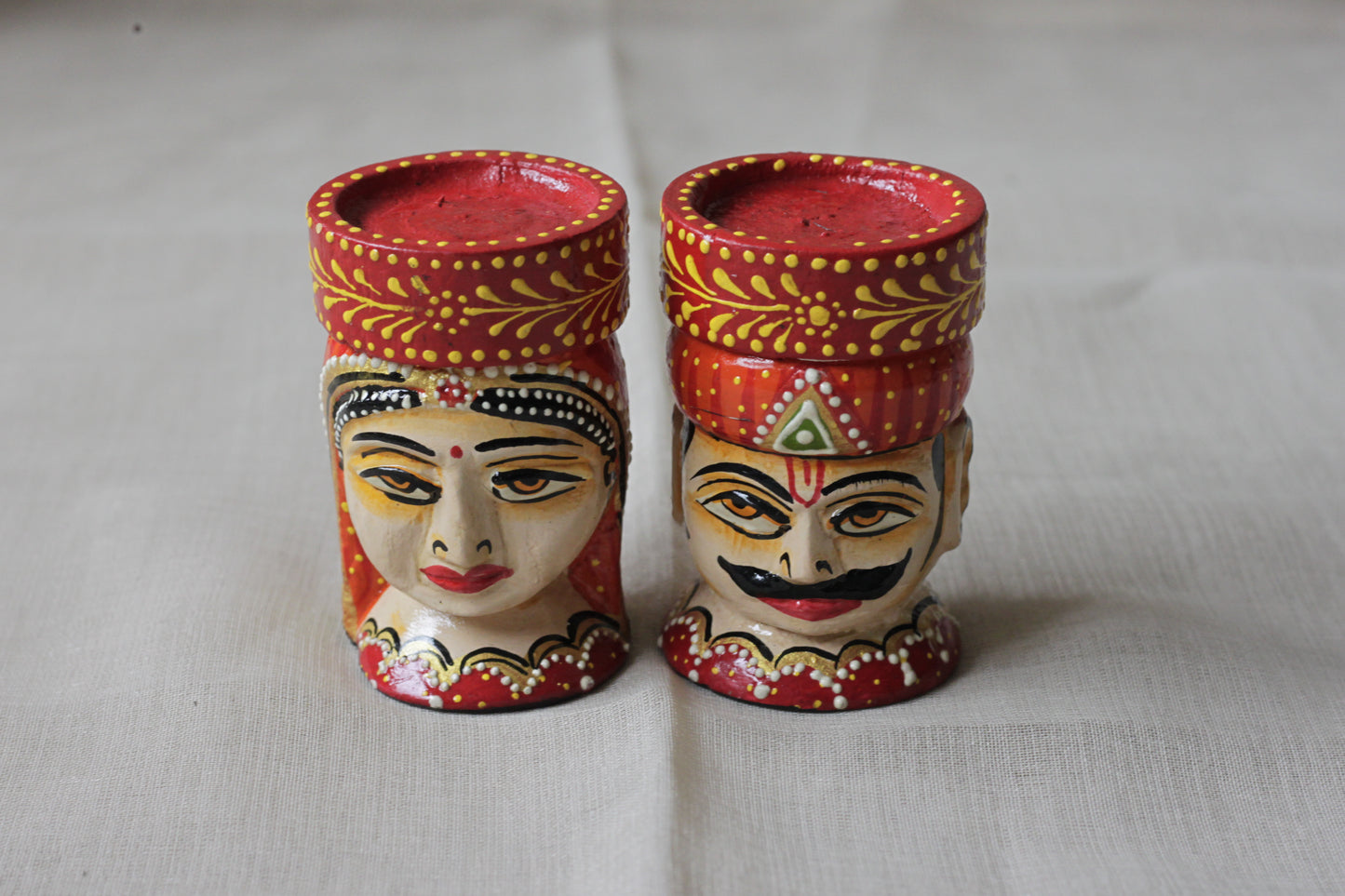 Hand-Painted Wooden Musician Candle Holder Set (Pair) – Rajasthani Folk Art