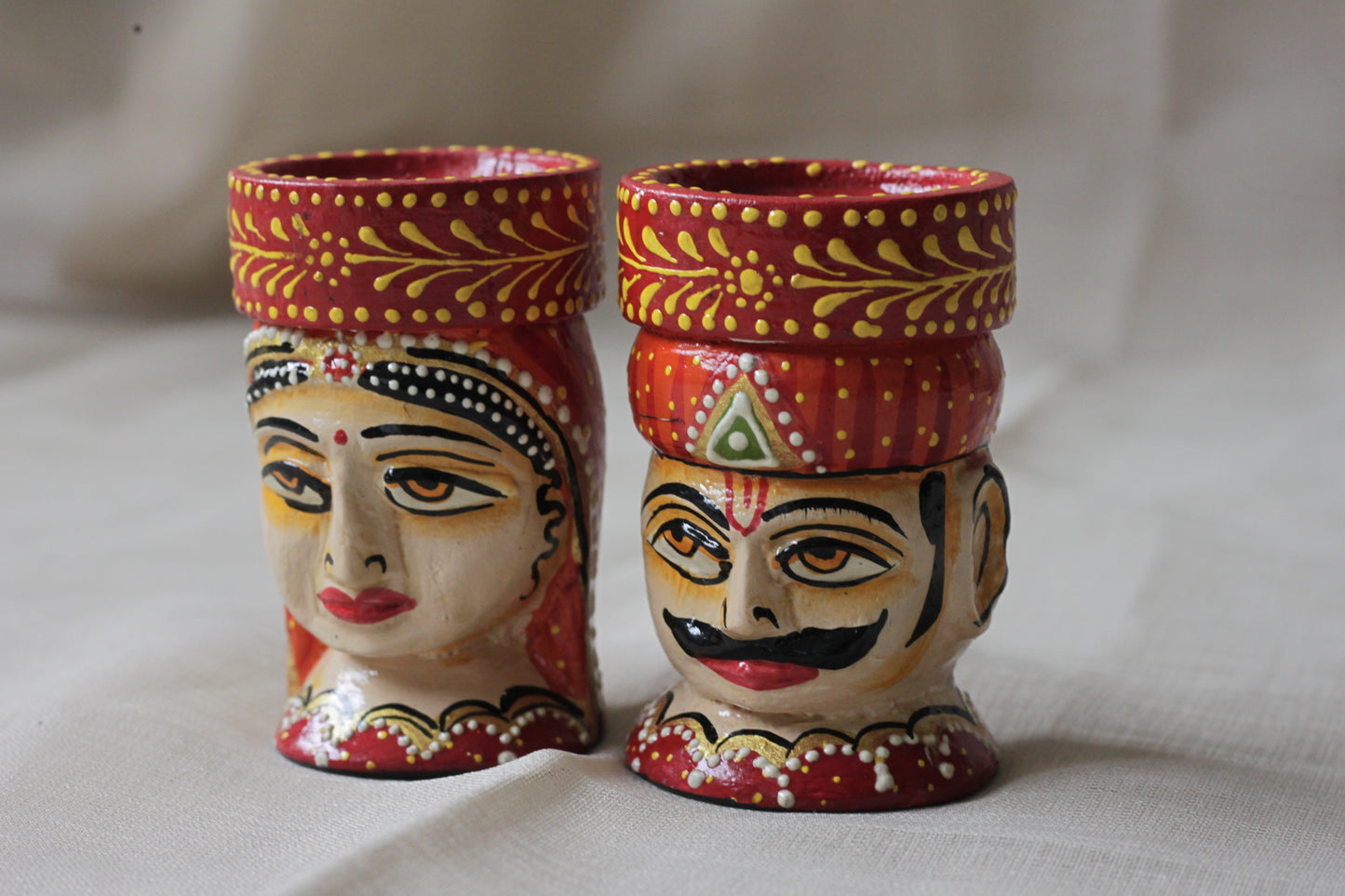 Hand-Painted Wooden Musician Candle Holder Set (Pair) – Rajasthani Folk Art