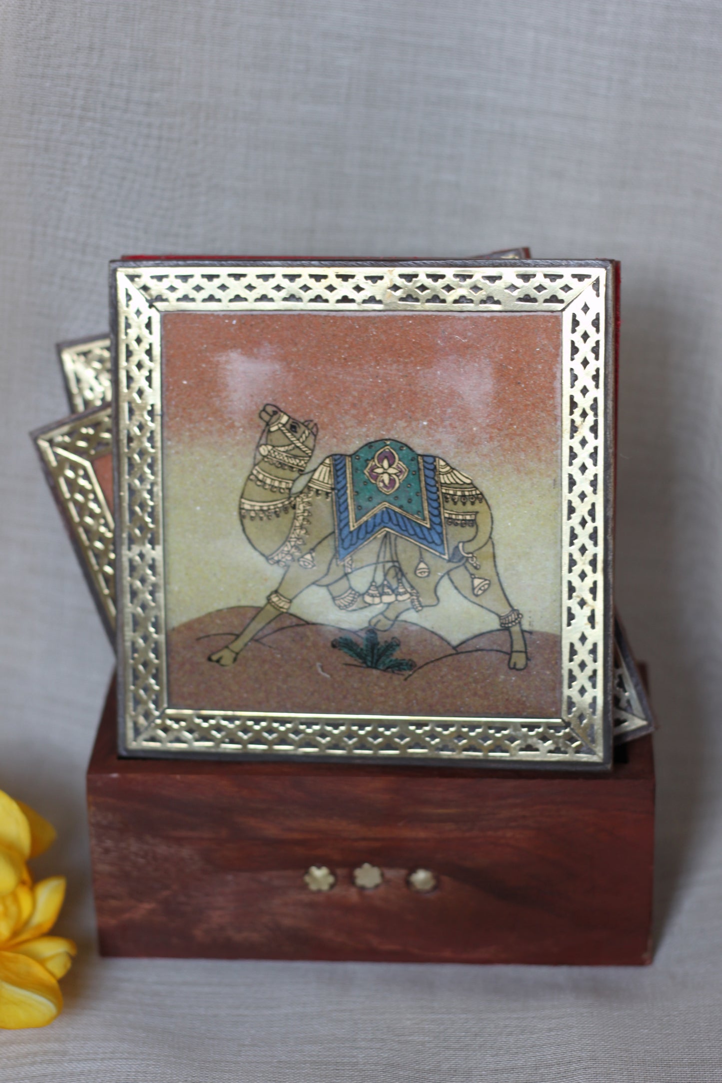 Hand-Painted Wooden Camel Tea Coaster Set