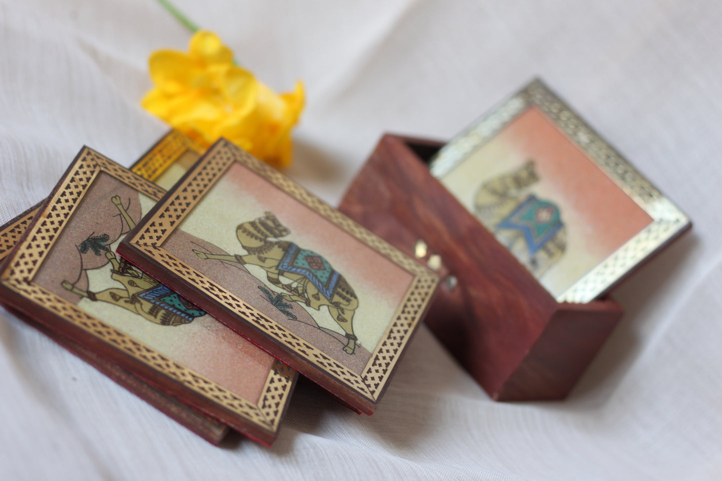 Hand-Painted Wooden Camel Tea Coaster Set