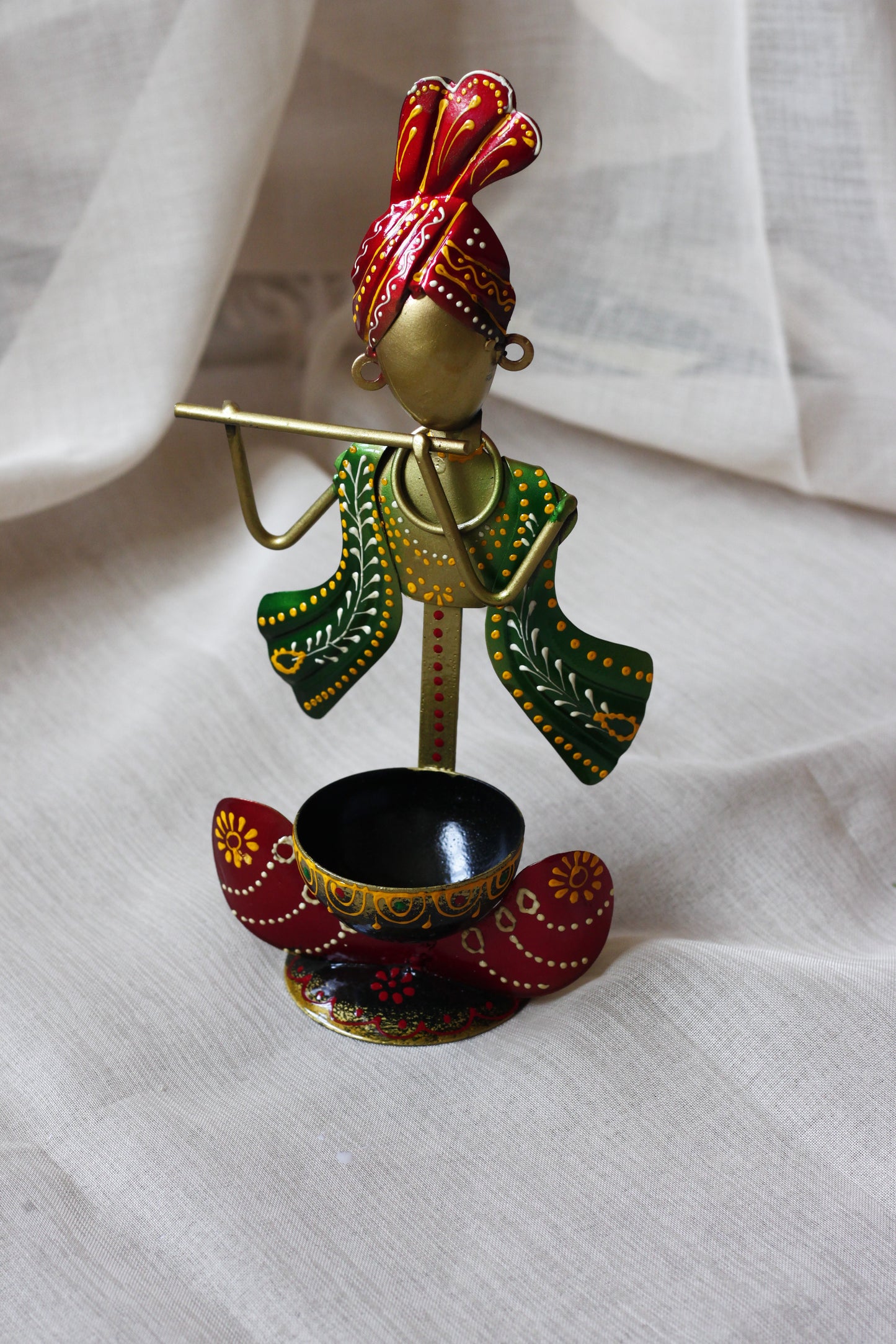 Handicraft Iron Krishna T-Light – Recycled Metal Candle Holder
