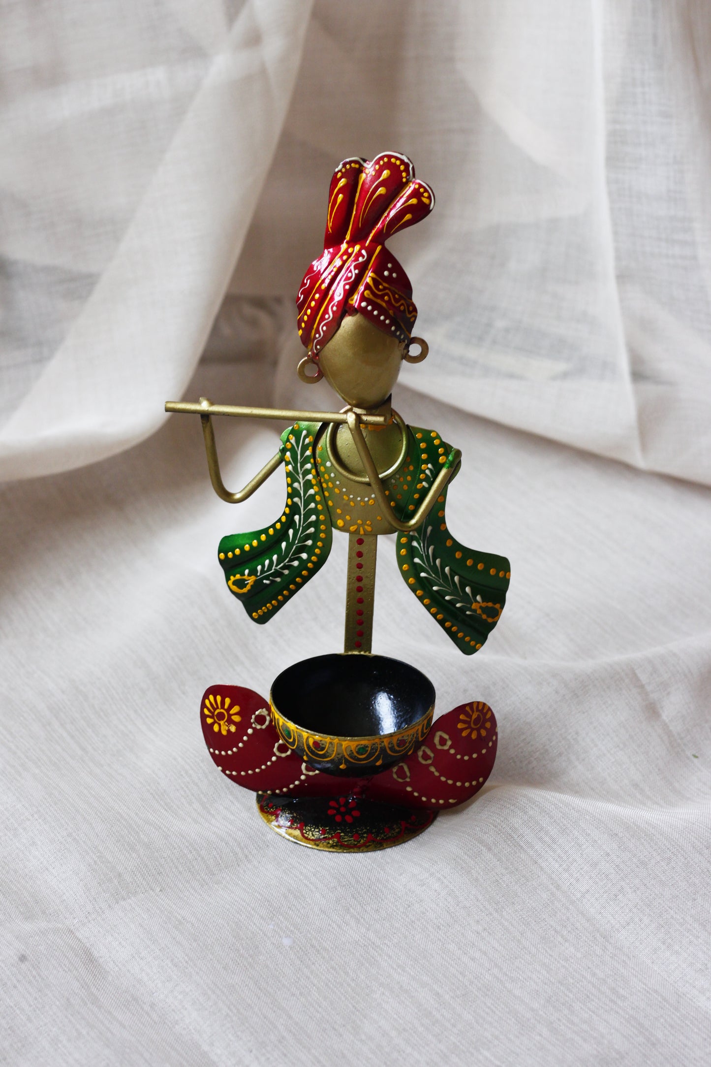 Handicraft Iron Krishna T-Light – Recycled Metal Candle Holder