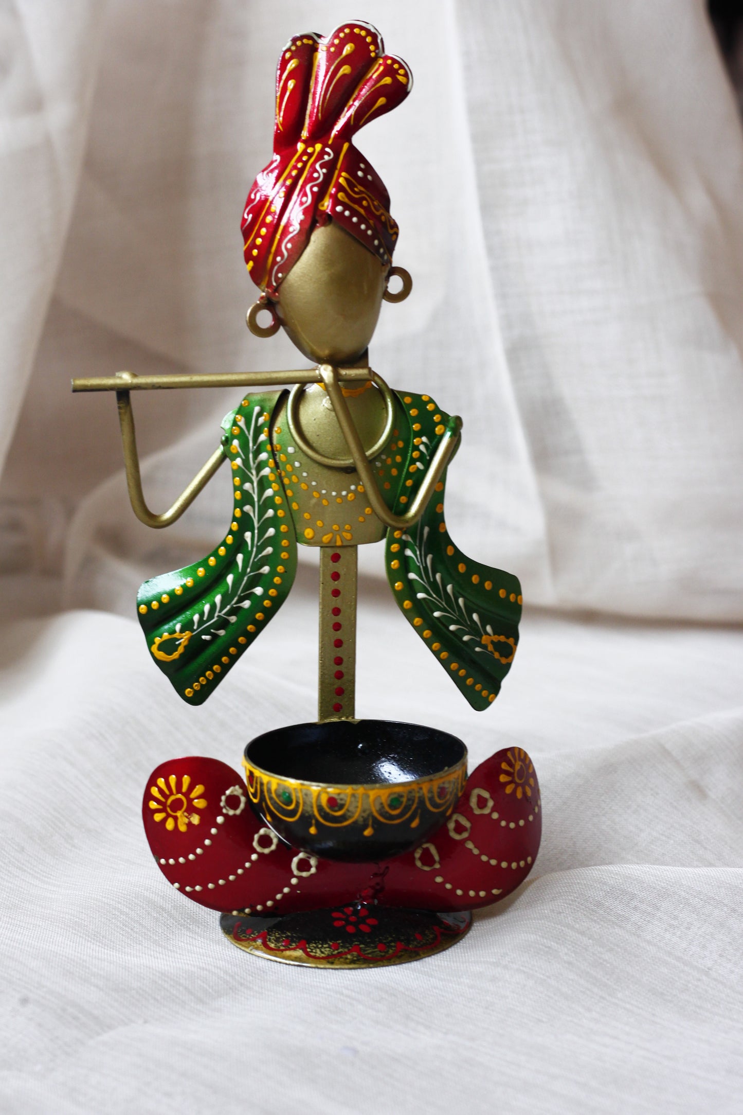 Handicraft Iron Krishna T-Light – Recycled Metal Candle Holder