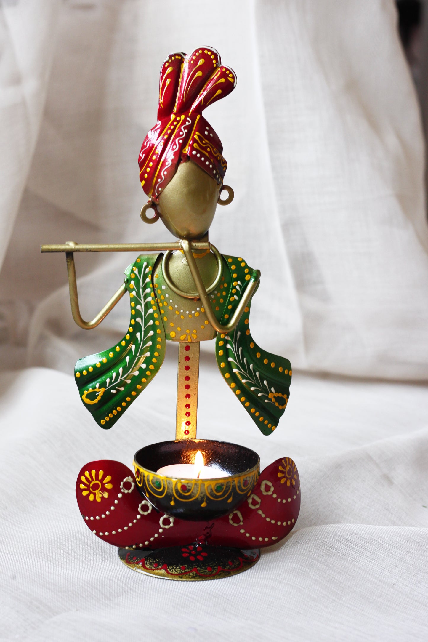 Handicraft Iron Krishna T-Light – Recycled Metal Candle Holder