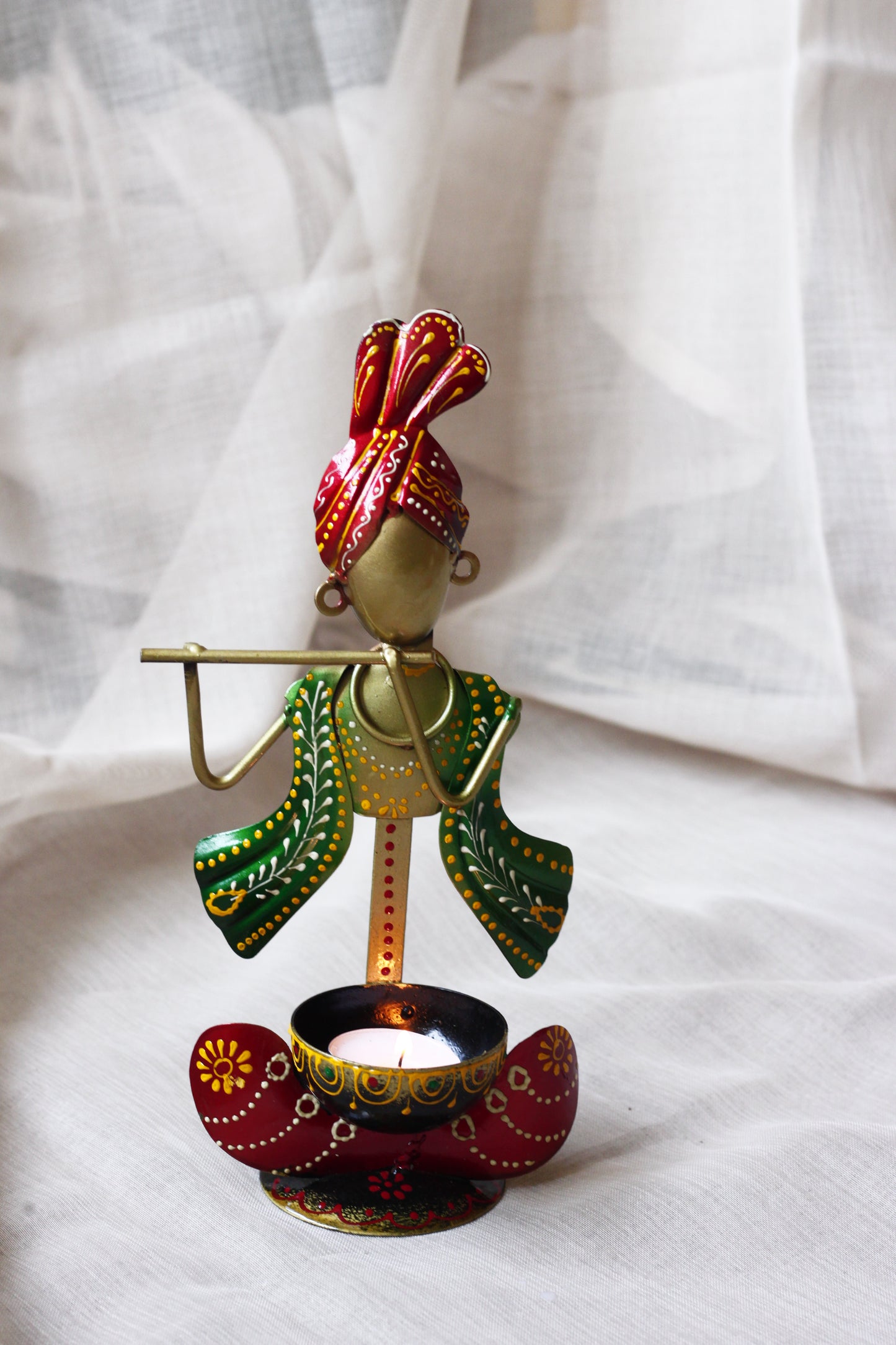Handicraft Iron Krishna T-Light – Recycled Metal Candle Holder