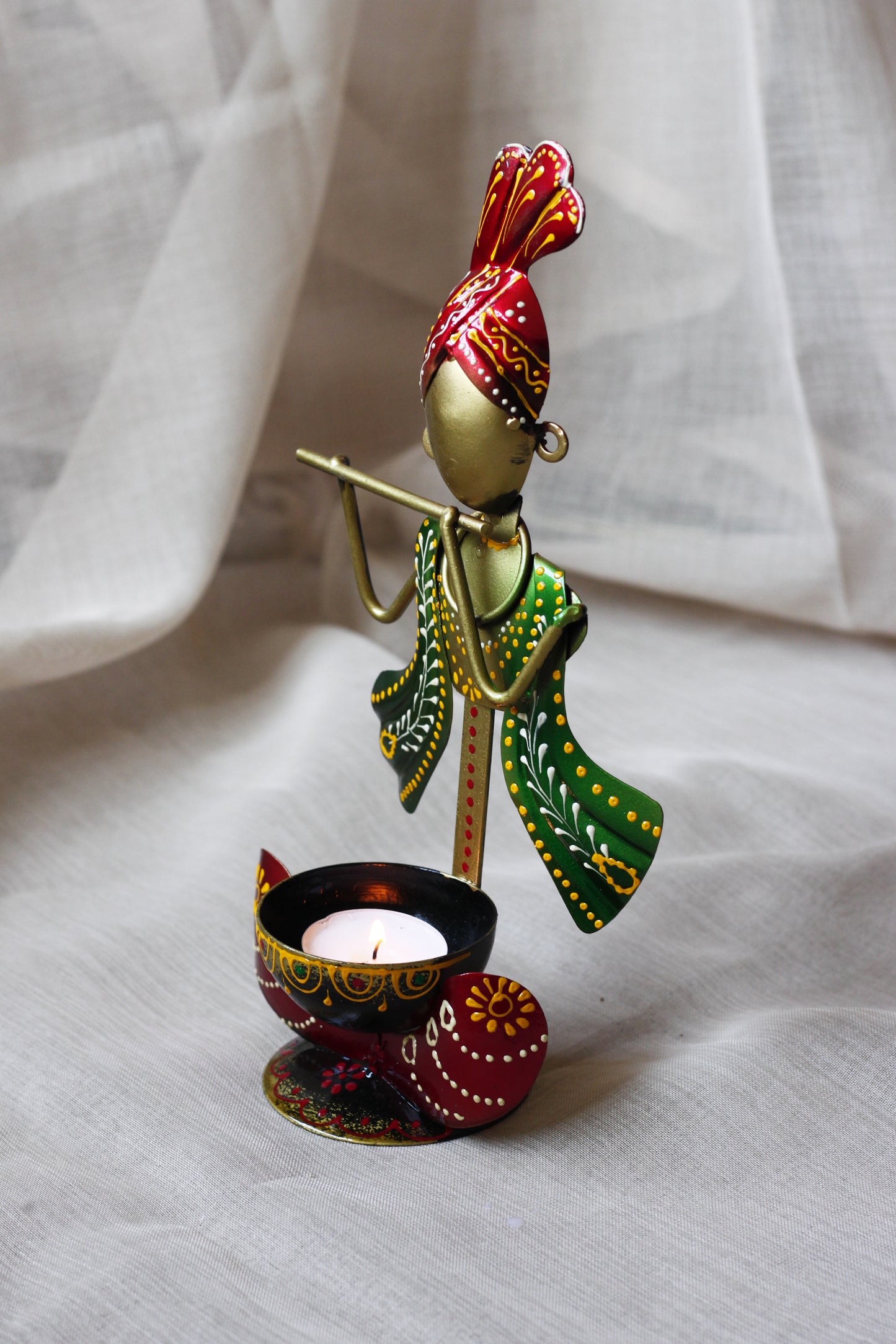 Handicraft Iron Krishna T-Light – Recycled Metal Candle Holder
