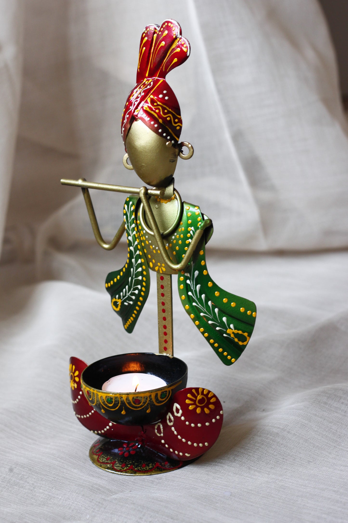 Handicraft Iron Krishna T-Light – Recycled Metal Candle Holder