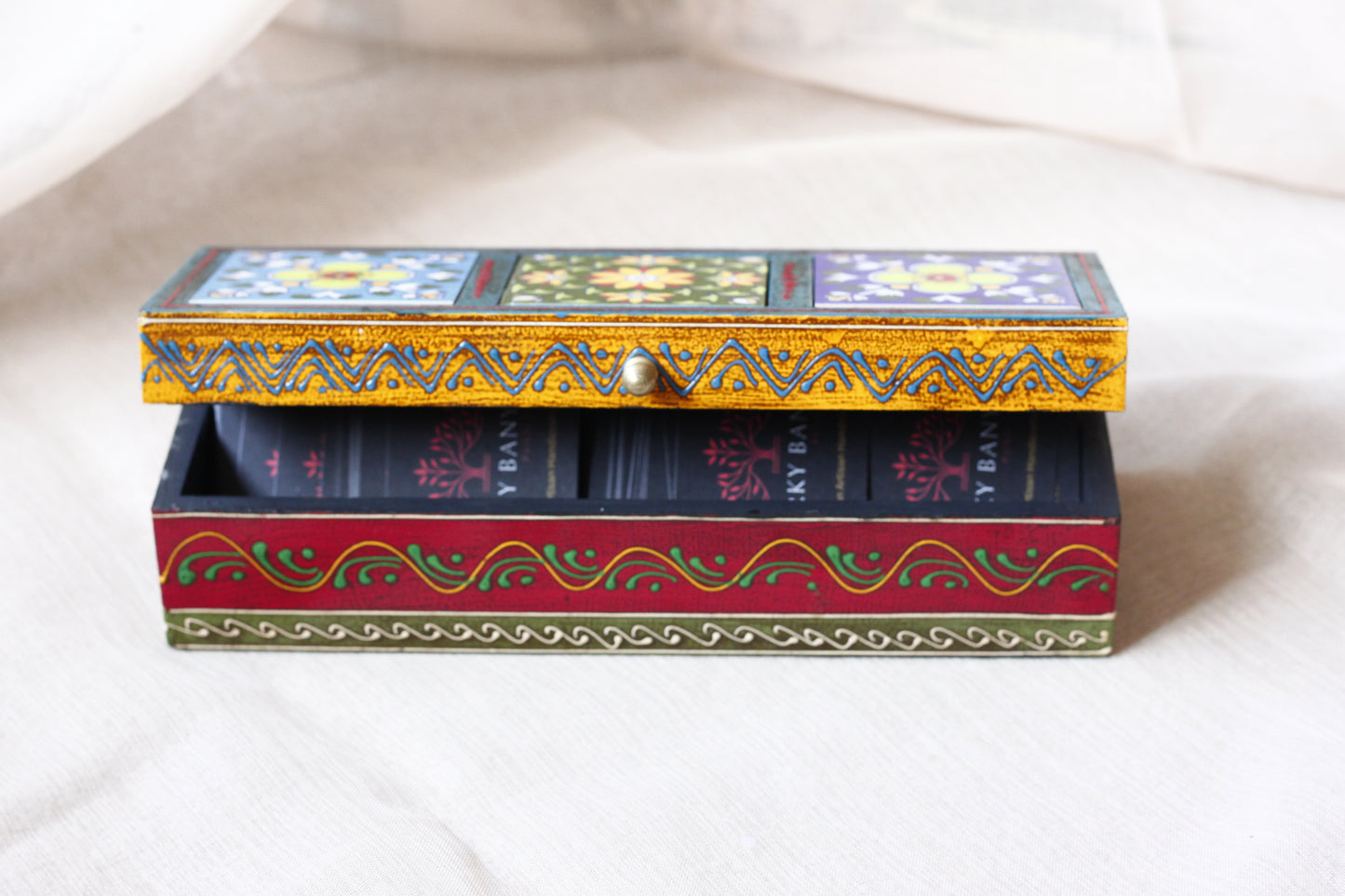 Wooden Jewellery Box Hand Painted Ceramic Tiles
