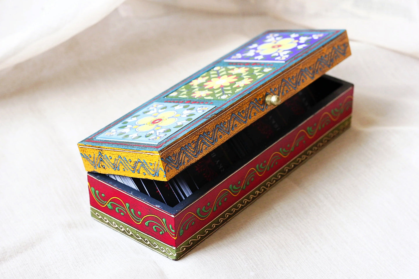 Wooden Jewellery Box Hand Painted Ceramic Tiles